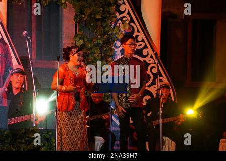 Javanese performing keroncong music. Keroncong is one of  music genre from Indonesia Stock Photo