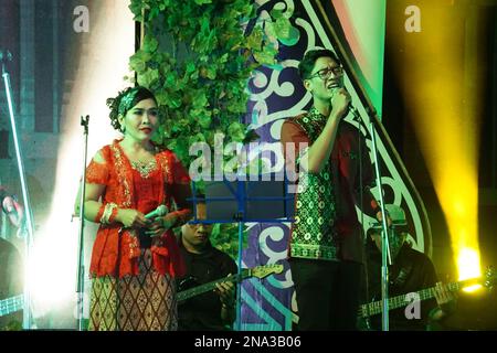 Javanese performing keroncong music. Keroncong is one of  music genre from Indonesia Stock Photo