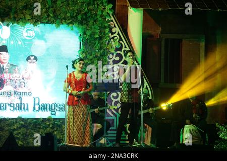 Javanese performing keroncong music. Keroncong is one of  music genre from Indonesia Stock Photo