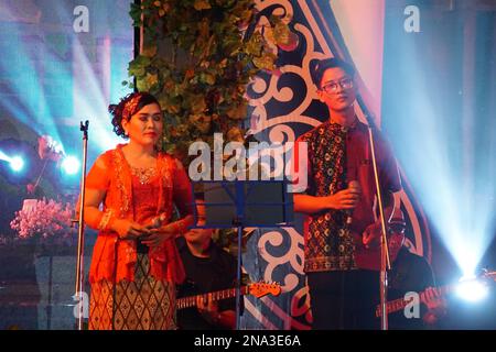 Javanese performing keroncong music. Keroncong is one of  music genre from Indonesia Stock Photo