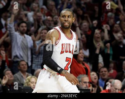 Chicago Bulls' C.J. Watson looks around during the quarter of an NBA  basketball game against the