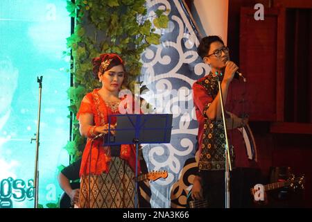 Javanese performing keroncong music. Keroncong is one of  music genre from Indonesia Stock Photo