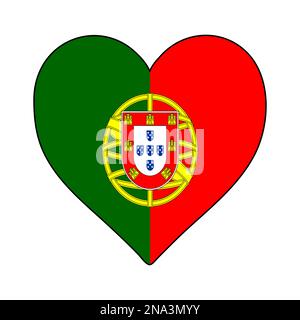 Portugal Heart Shape Flag. Love Portugal. Visit Portugal. Southern Europe. Europe. European Union. Vector Illustration Graphic Design. Stock Vector