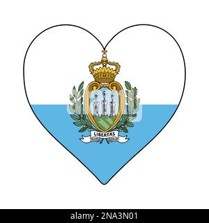 San Marino Heart Shape Flag. Love San Marino. Visit San Marino. Southern Europe. Europe. European Union. Vector Illustration Graphic Design. Stock Vector