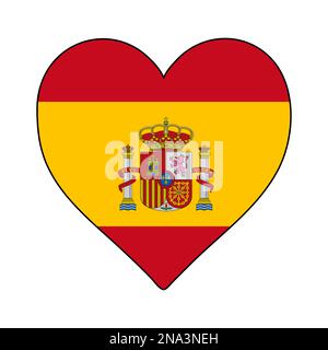 Spain Heart Shape Flag. Love Spain. Visit Spain. Southern Europe. Europe. European Union. Vector Illustration Graphic Design. Stock Vector
