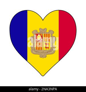 Andorra Heart Shape Flag. Love Andorra. Visit Andorra. Southern Europe. Europe. European Union. Vector Illustration Graphic Design. Stock Vector