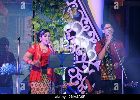 Javanese performing keroncong music. Keroncong is one of  music genre from Indonesia Stock Photo