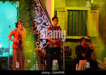 Javanese performing keroncong music. Keroncong is one of  music genre from Indonesia Stock Photo