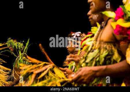 Detail of traditional dancers in Papua New Guinea; Tami Island, Morobe Province, Papua New Guinea Stock Photo