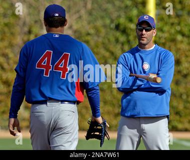 Chicago Cubs' Anthony Rizzo talks to Milwaukee Brewers' Christian Yelich  during the seventh inning of a baseball game Saturday, April 6, 2019, in  Milwaukee. (AP Photo/Aaron Gash Stock Photo - Alamy