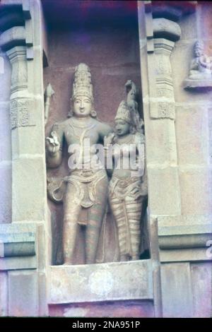 Brihadisvara Temple, Thanjavur has a massive colonnaded prakara (corridor) and one of the largest Shiva lingas in India. It is also famed for the quality of its sculpture, as well as being the location that commissioned the brass Nataraja, Shiva as the lord of dance, in the 11th century. While the majestic Brihadeeswara temple in Thanjavur was built 1000 years ago. Stock Photo