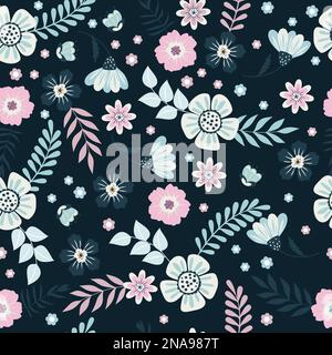 Seamless flowers pattern. Spring art print with botanical elements. Stock Vector