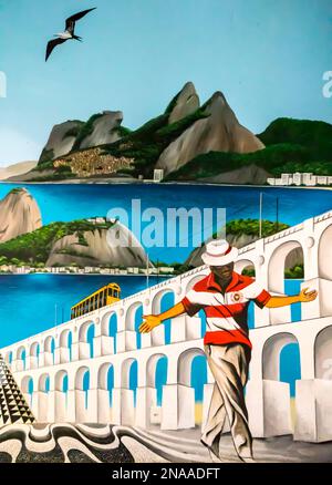 Mural of Rio sights in Santa Teresa, Rio de Janeiro, Brazil; Rio de Janeiro, Rio de Janeiro, Brazil Stock Photo