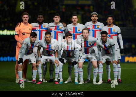 Villarreal, Spain. 12th Feb, 2023. Players of Barcelona line up before a Spanish La Liga football match between Villarreal CF and Barcelona in Villarreal, Spain, Feb. 12, 2023. Credit: Str/Xinhua/Alamy Live News Stock Photo