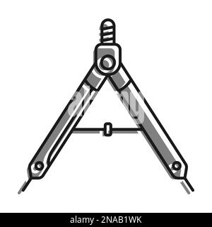 Drawing Compass, Divider For Sketching. Engineer And Designer Tool. Linear filled with gray color icon. Simple black and white vector Stock Vector