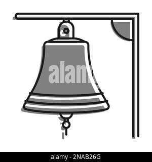 Ship Bell On Mount filled with gray color icon filled with gray color icon. Ringing Bell On Boat. Simple black and white vector Stock Vector