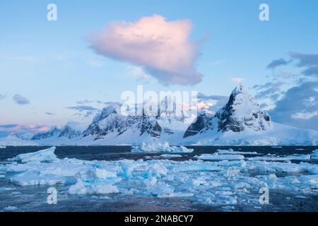 Mountains, ice and snow along the Gerlache Strait in Western Antarctica; Antarctica Stock Photo