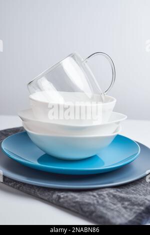 Clean dish plate on napkin. Dishwashing concept Stock Photo