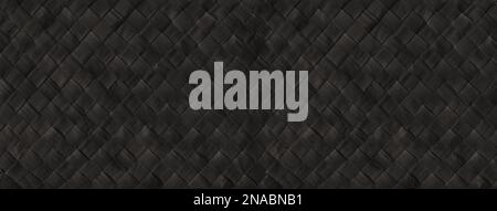 Black woven bamboo mat texture. Banner background wallpaper Stock Photo