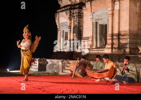 Apsara dancers perform at the Prasat Kravan Temple in Siem Reap, Cambodia; Siem Reap, Cambodia Stock Photo