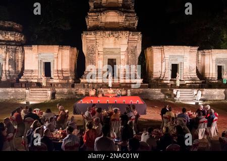 Apsara dancers perform at the Prasat Kravan Temple in Siem Reap, Cambodia; Siem Reap, Cambodia Stock Photo