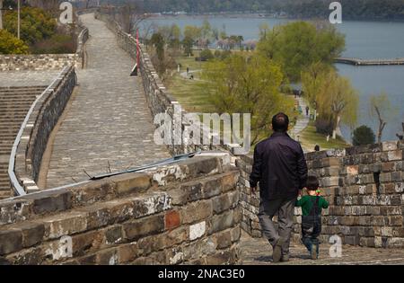 View from the Ming dynasty city walls down to Xuanwu Lake in Nanjing, China; Nanjing, Jiangsu province, China Stock Photo