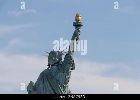 view on replica of statue of Liberty in Paris from backside Stock Photo