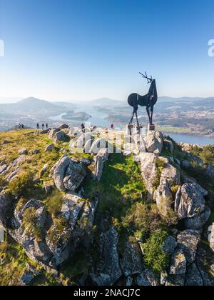 Vila Nova de Cerveira sightseeing with a statue at the top (Cervo) Stock Photo