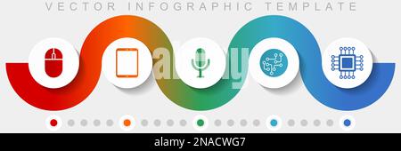 Technology infographic vector template with icon set, miscellaneous icons such as computer mouse, tablet, microphone, chip and cpu for webdesign and m Stock Vector