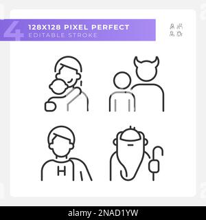 Characters pixel perfect linear icons set for dark, light mode Stock ...