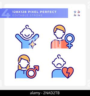People pixel perfect RGB color icons set Stock Vector