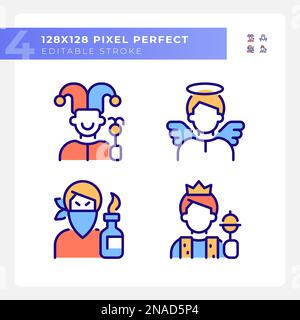 Literature archetypes pixel perfect RGB color icons set Stock Vector