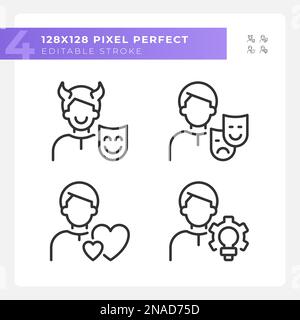 Personal traits pixel perfect linear icons set Stock Vector