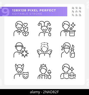 Personalities pixel perfect linear icons set for dark, light mode Stock ...