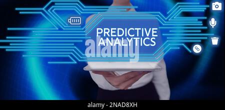 Text sign showing Predictive Analytics, Business overview Optimize Collection Achieve CRM Identify Customer Stock Photo