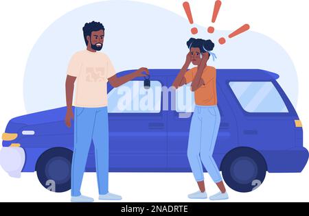 Panicked teenager refusing to drive 2D vector isolated illustration Stock Vector