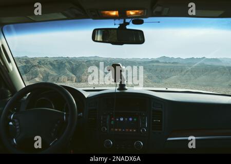 View of Grand Canyon Through Windshield Stock Photo