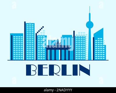 Berlin landscape in vintage style. Retro banner of Berlin city with Brandenburg Gate and houses in linear style. Design for print, posters and promoti Stock Vector