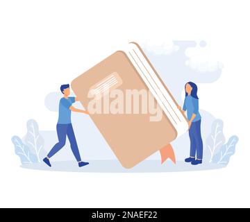 Book exchange and reuse illustration. Characters recommending, sharing and swapping books. People reading together. flat vector modern illustration Stock Vector