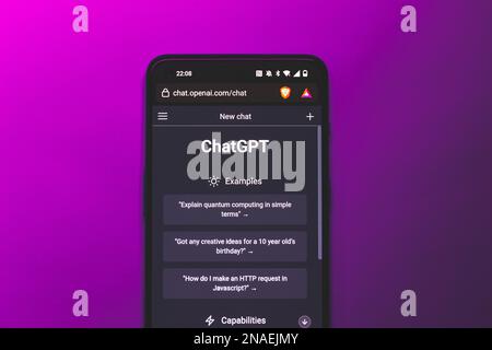 Kaunas, Lithunaia - 2022, February 11: OpenAI ChatGPT chat bot app. ChatGPT is AI chatbot which is made by OpenAI Stock Photo