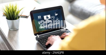 Laptop screen displaying an online education concept Stock Photo