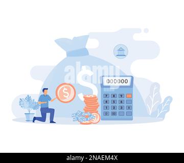 Public finance illustration. Characters integrating with government institutions. Central bank, federal budget and GDP statistics concept. flat vector Stock Vector