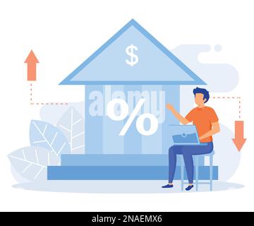 Public finance illustration. Central bank conduct monetary or fiscal policy to control interest rate and reduce inflation. Characters integrating with Stock Vector