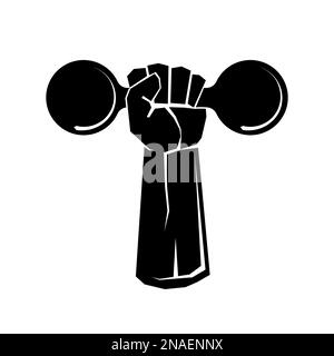 Hand holding dumbbell. Fist with dumbbell. Hand grasping dumbbell. Fitness logo design. Vector illustration. Stock Vector