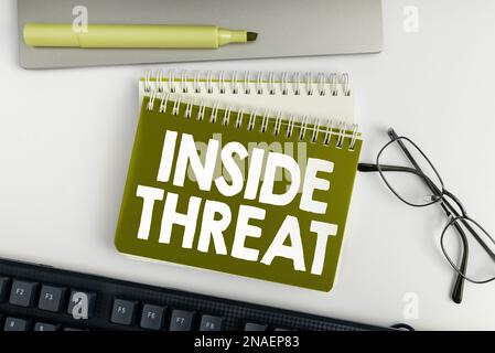 Conceptual display Inside Threat. Word Written on Information that only an insider would have Real information Stock Photo