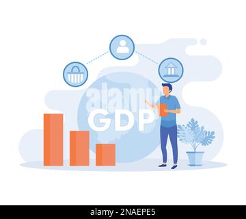 Public finance illustration. Characters integrating with government institutions. Central bank, federal budget and GDP statistics concept. flat vector Stock Vector