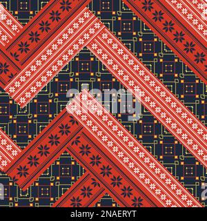 Seamless pattern in Ukrainian style. Ukrainian ornament embroidery. Cross stitch, patchwork. Kitsugi pattern. Stock Vector