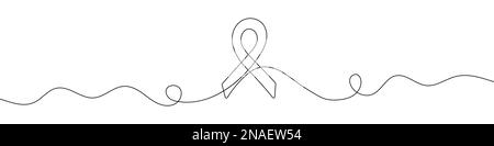 Single continuous line drawing of a awareness ribbon. One continuous line of awareness ribbon drawing. Vector illustration. Linear awareness ribbon de Stock Vector