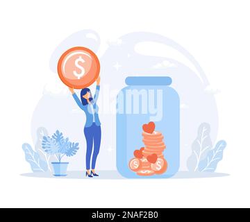 Donation illustration. Volunteers collecting and packing used clothes in boxes for charity. Flat vector modern illustration Stock Vector