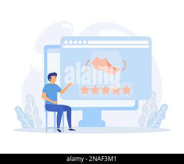 Sustainable fashion illustration. Characters sell, buy and swap used clothes and shoes online. Second hand, clothes exchange and donation. Flat vector Stock Vector
